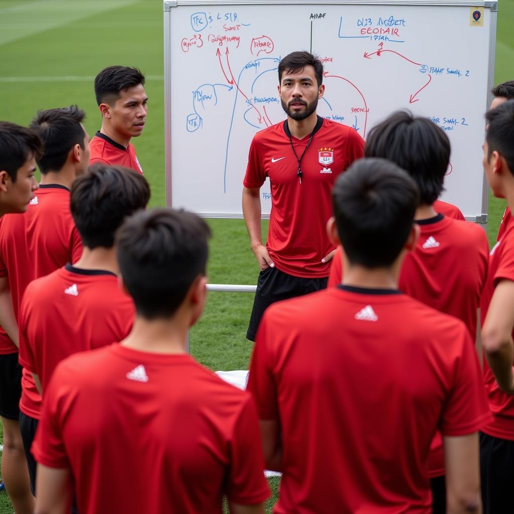 U23 Singapore thảo luận chiến thuật trước trận đấu với U23 Việt Nam