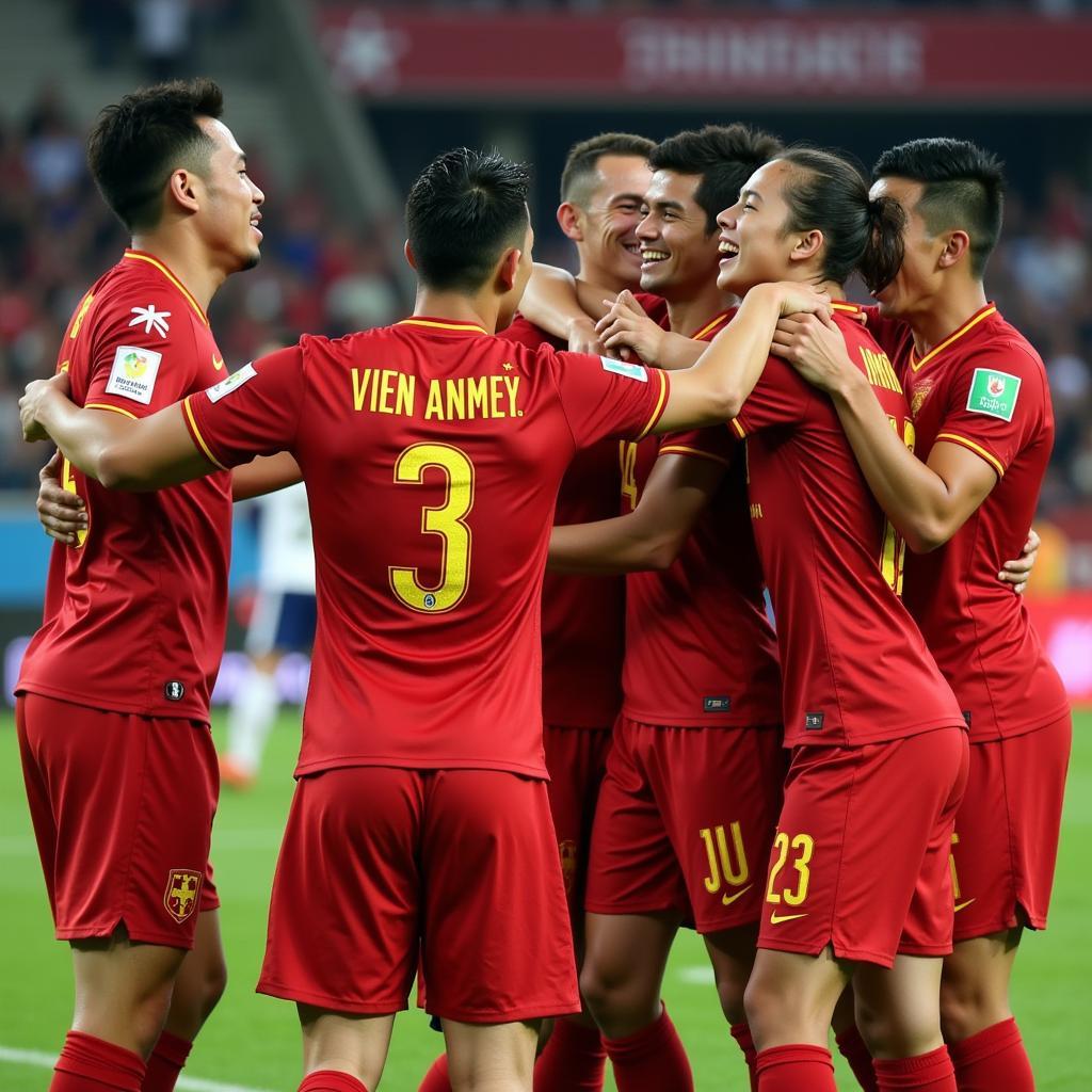 Niềm vui chiến thắng của đội tuyển Việt Nam sau khi đánh bại Jordan tại Asian Cup 2019