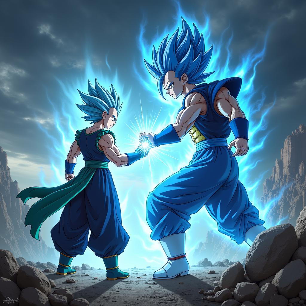 Zamasu đối đầu Vegito Blue trong Dragon Ball Super