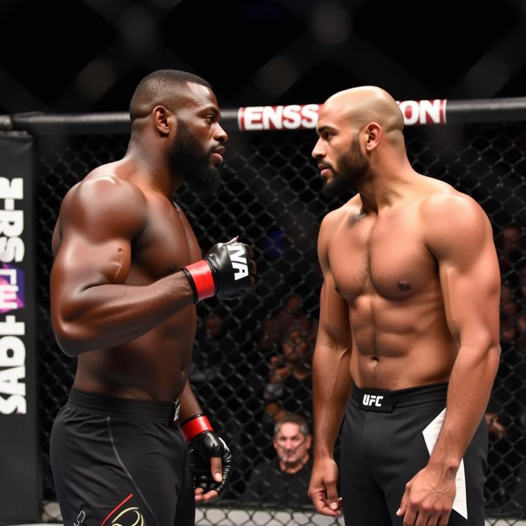 Hình ảnh Curtis Blaydes và Chris Willis đối mặt nhau trong lồng bát giác UFC