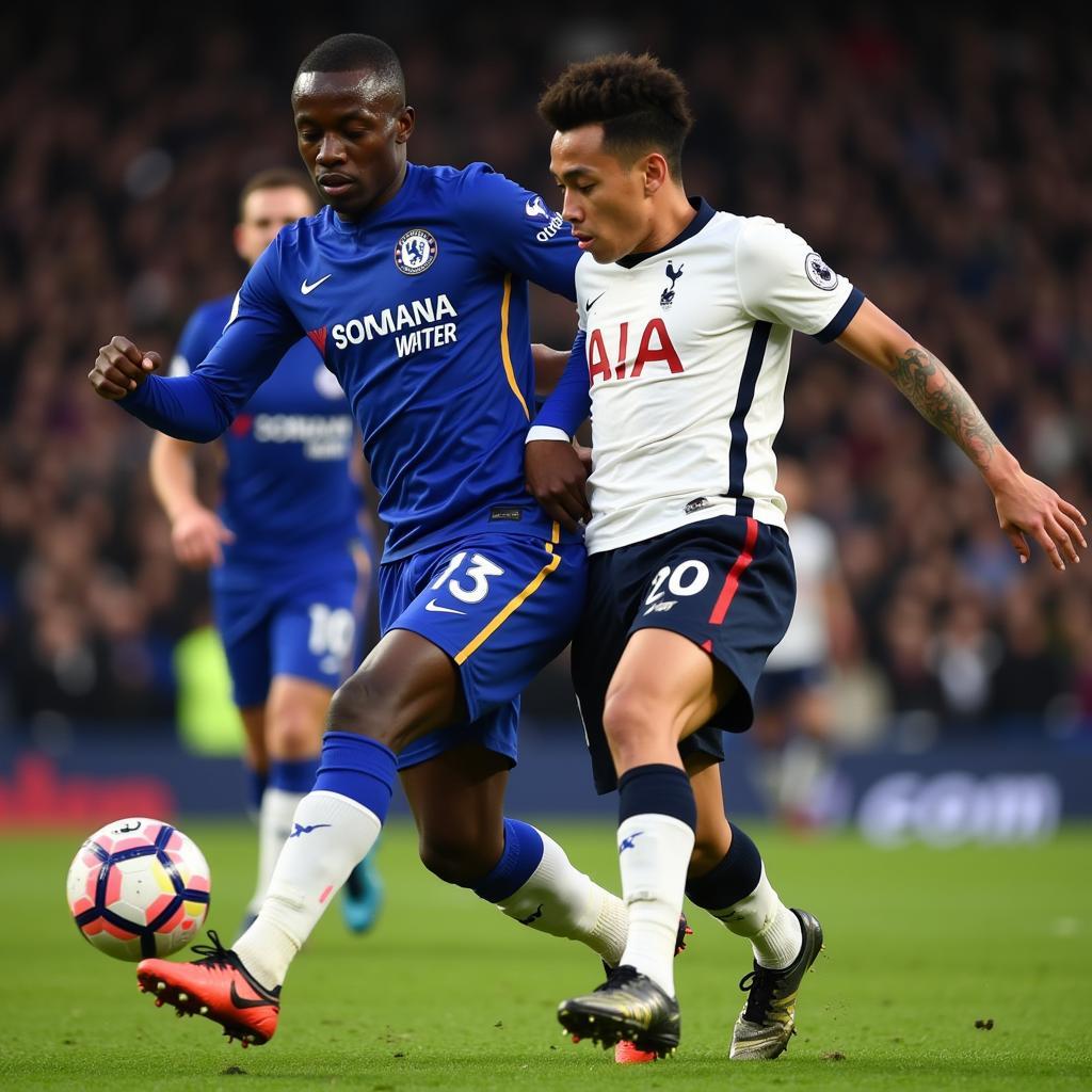 Ngolo Kante của Chelsea tranh bóng với Son Heung-min của Tottenham trong trận đấu năm 2021