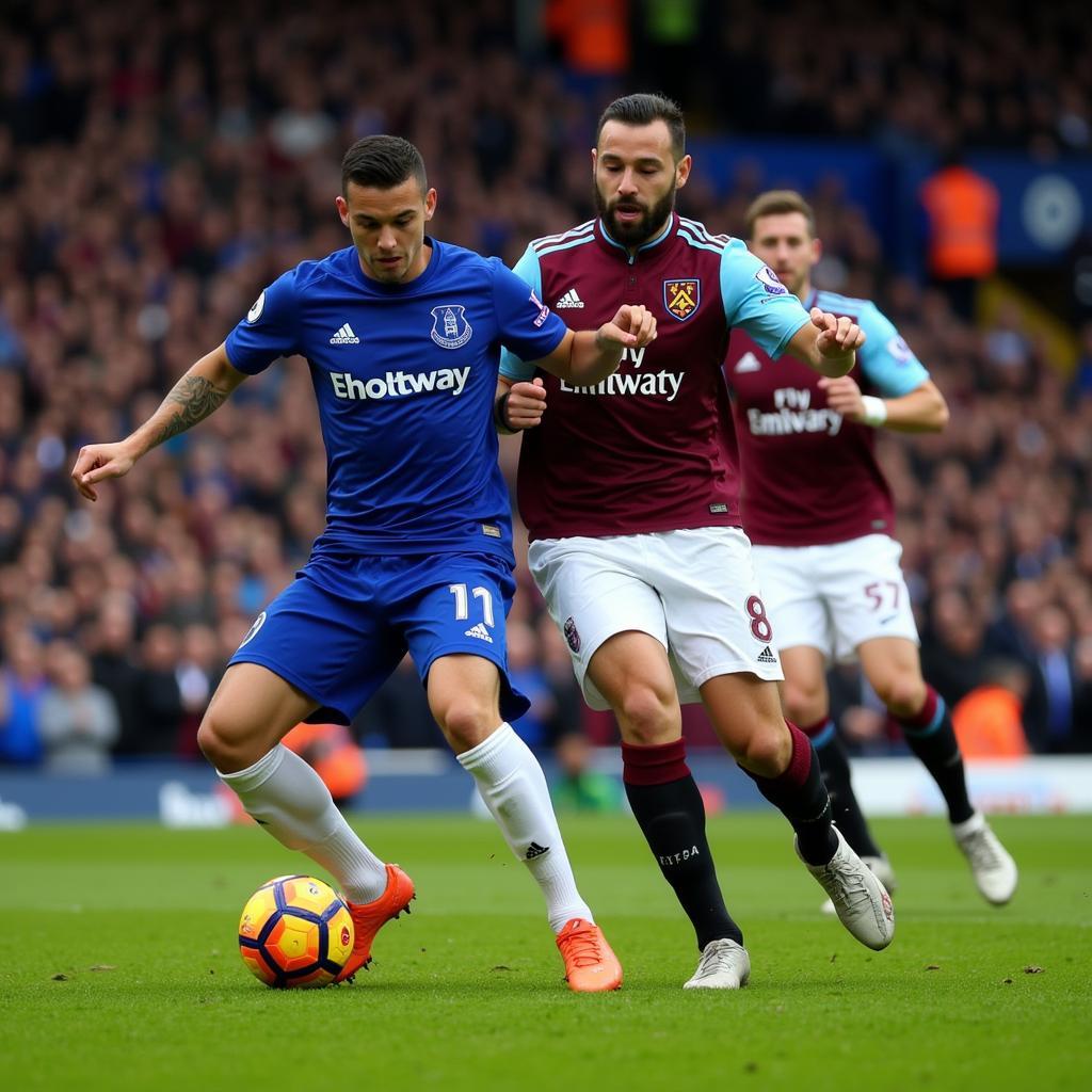 Cuộc đối đầu giữa Everton và West Ham trên sân cỏ