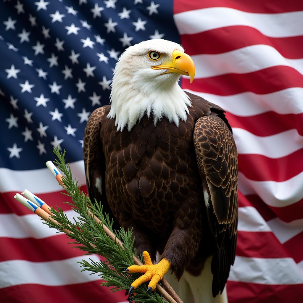 American Flag with Single-Headed Bald Eagle