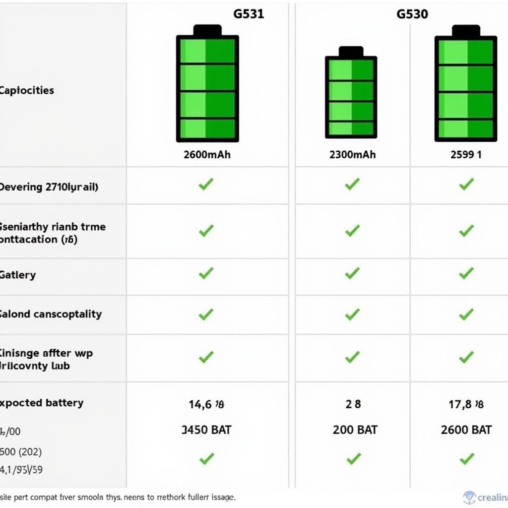 Dung lượng pin G531 và G530