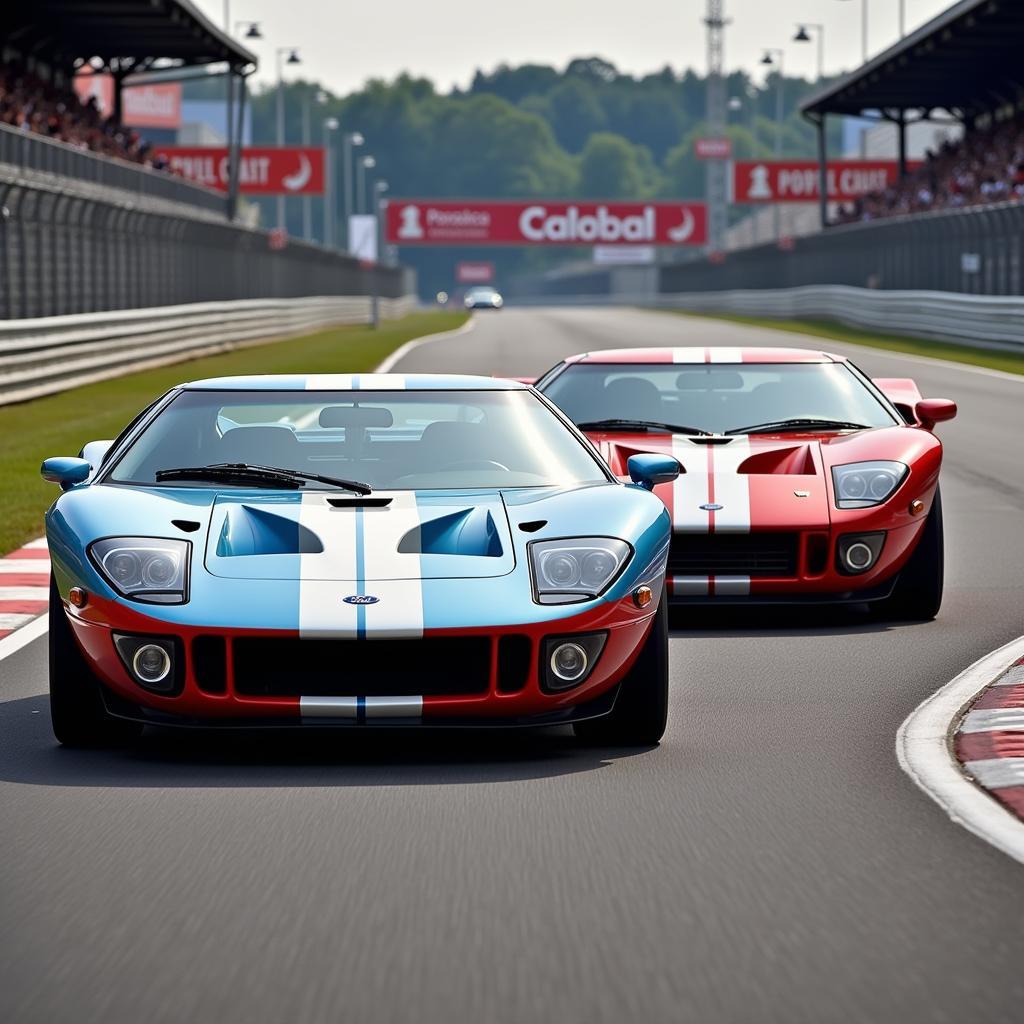 Ford GT40 và Ford GT 2005 trên đường đua