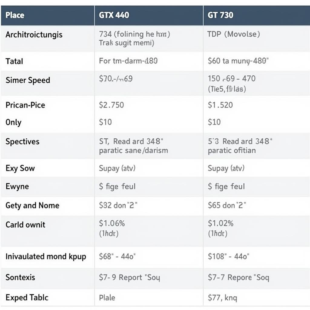 GTX 440 and GT 730 Comparison Table