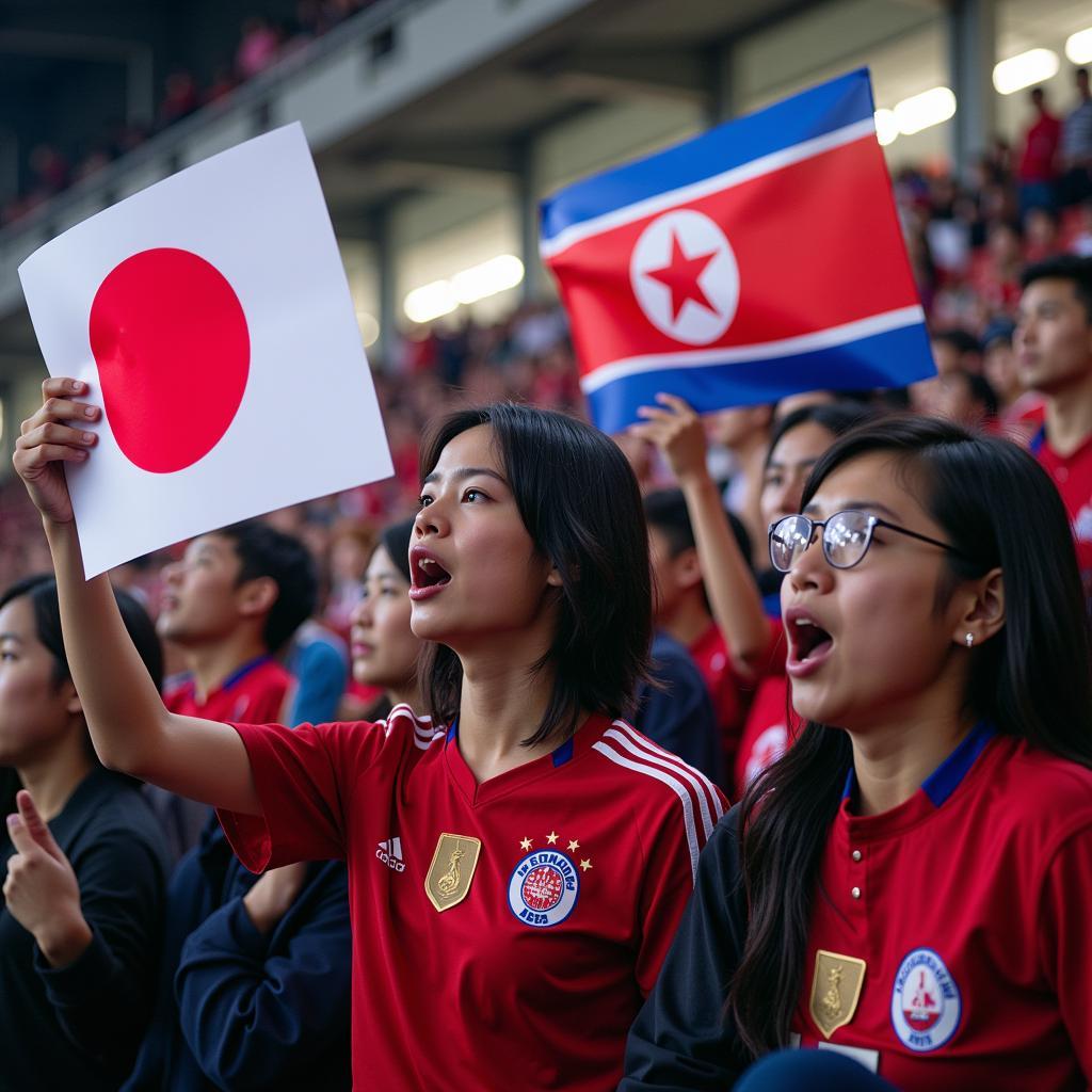 Fans eagerly anticipating the next Japan vs North Korea football match.