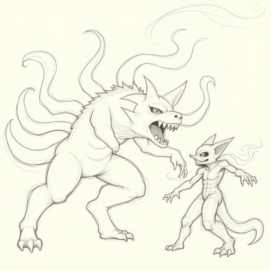 Initial Sketch of Kurama vs Susanoo