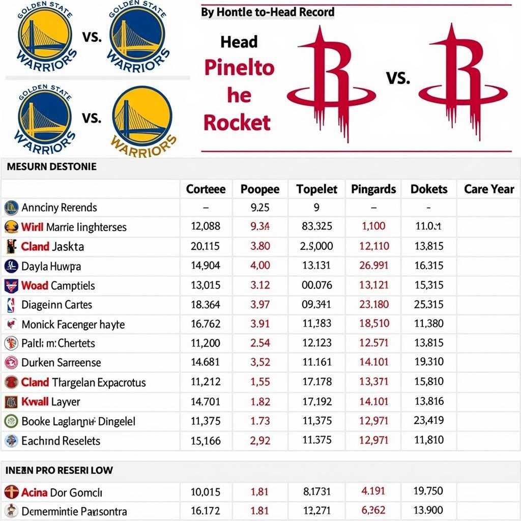 Biểu đồ thống kê lịch sử đối đầu giữa Golden State Warriors và Houston Rockets.