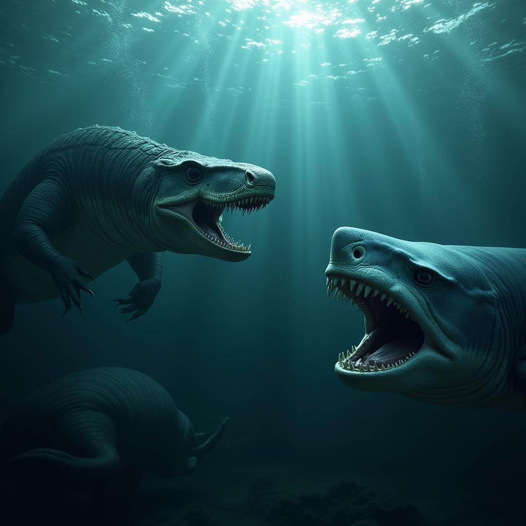 Mosasaurus đối đầu với Megalodon trong trận chiến sinh tử dưới đáy đại dương