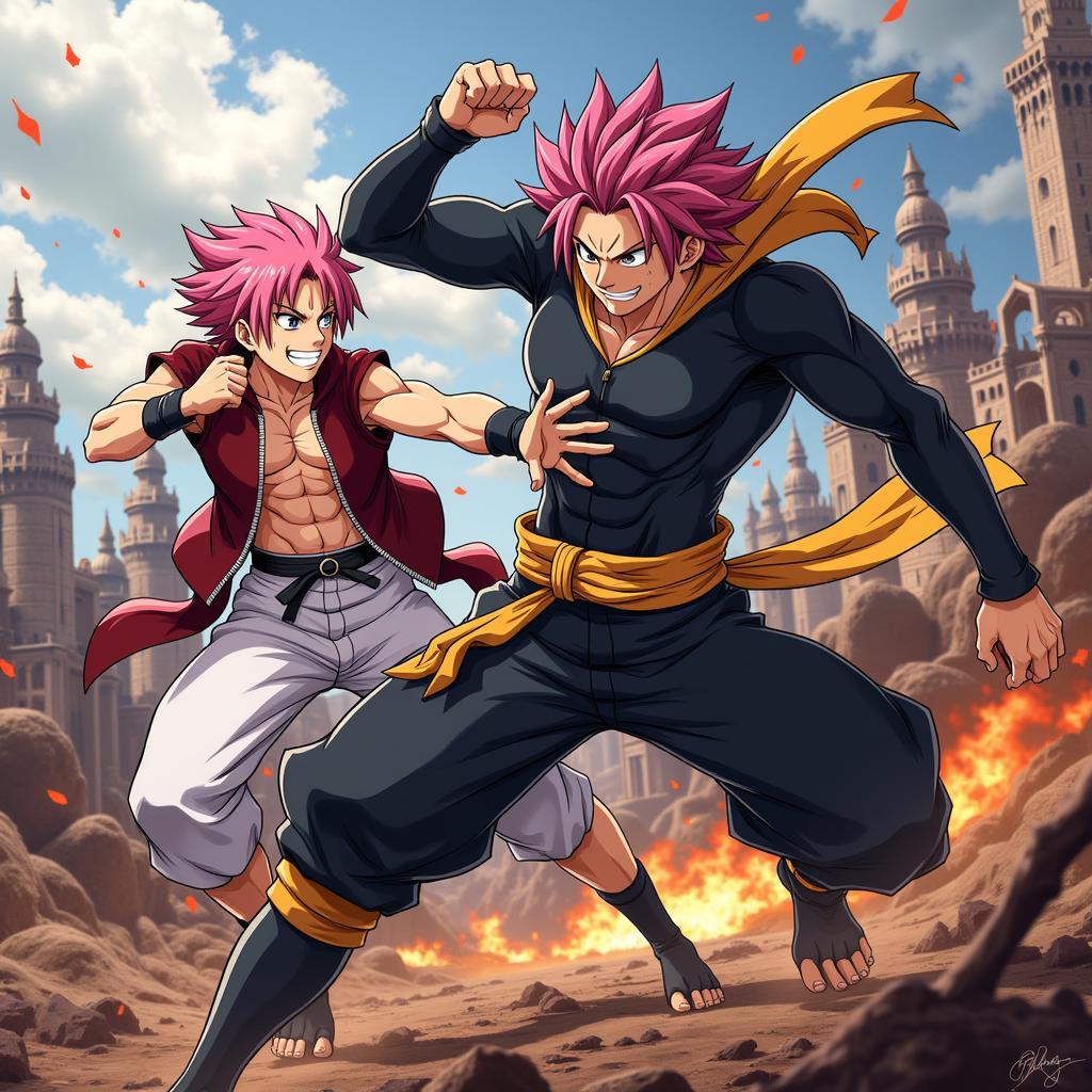 Natsu và Gajeel hợp tác chiến đấu