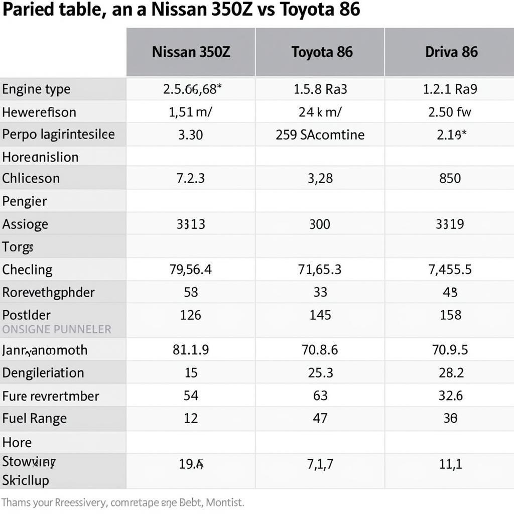Bảng so sánh thông số kỹ thuật Nissan 350Z và Toyota 86