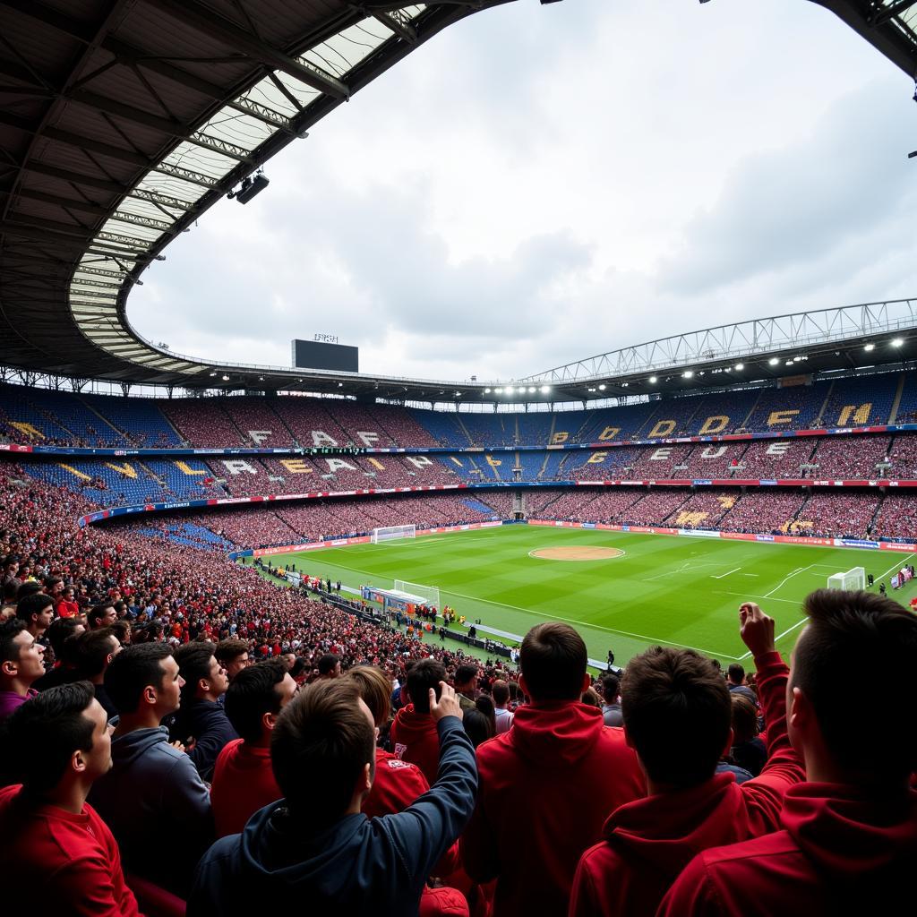 Cổ động viên cuồng nhiệt trên khán đài trong trận đấu Osasuna vs Real Madrid