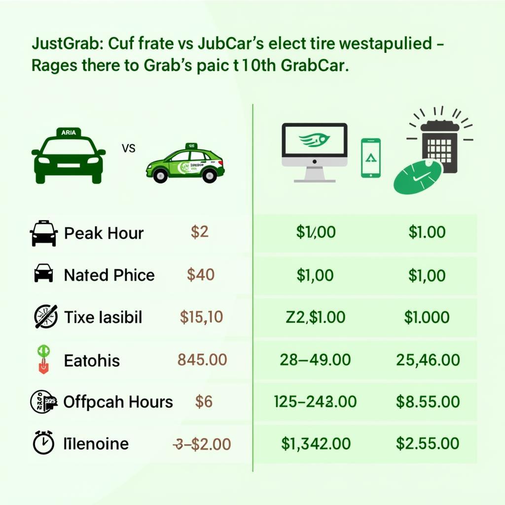 So sánh giá JustGrab và GrabCar