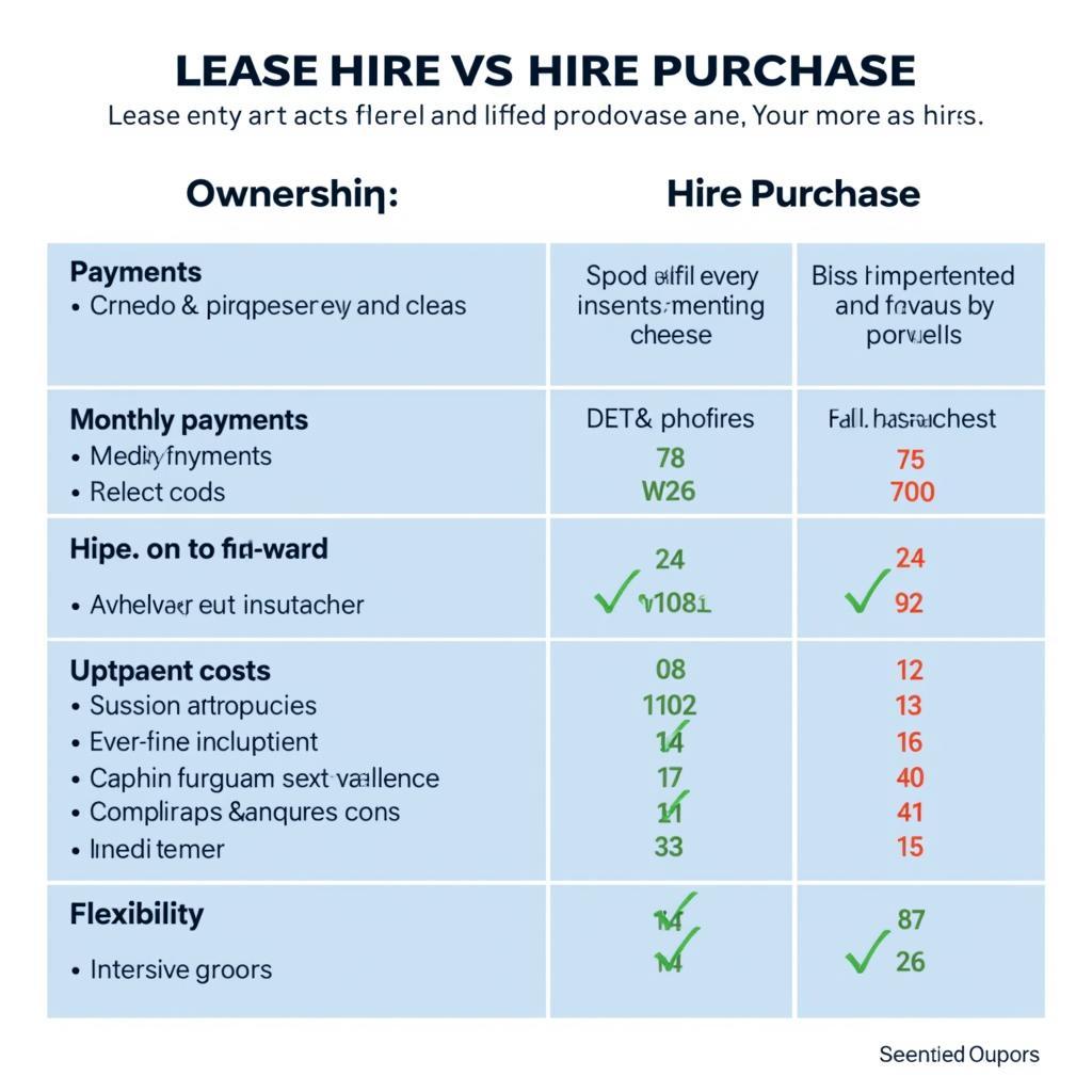 Bảng so sánh lease hire và hire purchase