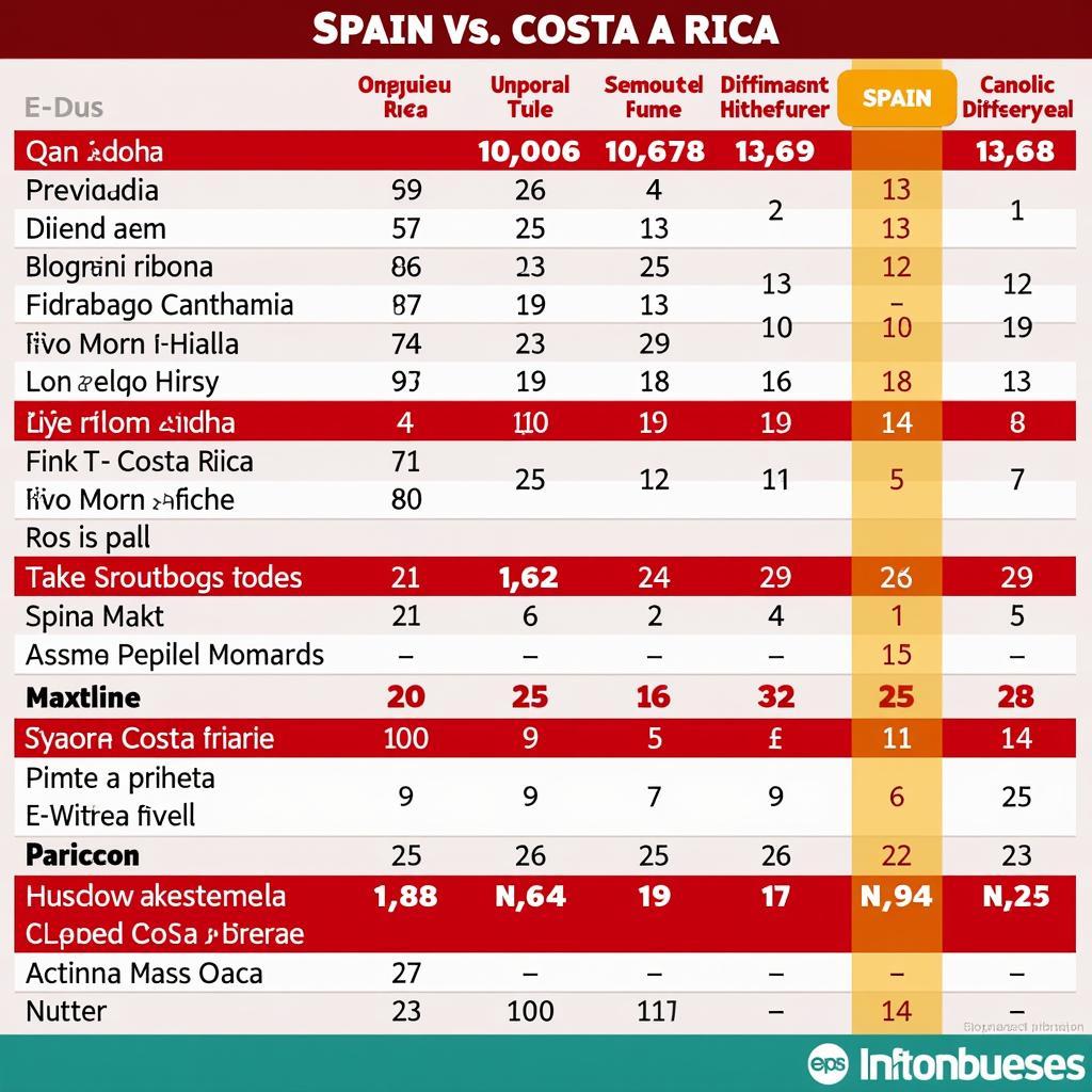 Tỷ lệ kèo Tây Ban Nha vs Costa Rica: Biểu đồ so sánh tỷ lệ kèo nhà cái