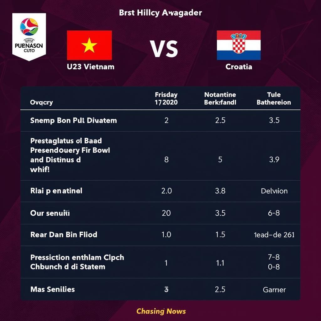 Soi kèo trận đấu U23 Việt Nam vs U23 Croatia